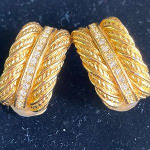 Christian Dior Gold and Crystal Clip On Earrings